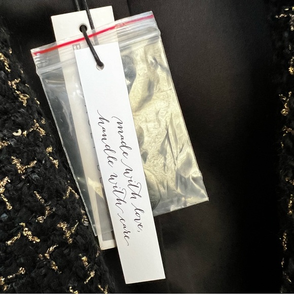 NWT Alice + Olivia Shan Tweed Chain Trim Blazer Jacket Black Metallic Size 0 - Picture 15 of 16